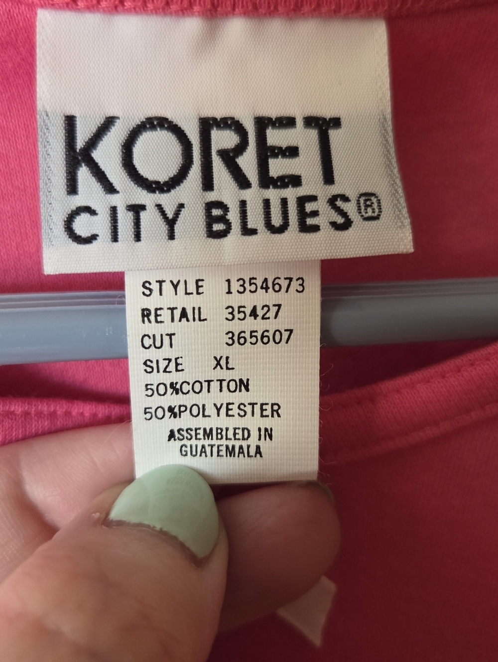 NWT Koret City Blues Hot Pink Short Sleeve Tee Floral Bow Detail XL Vintage - Picture 3 of 11
